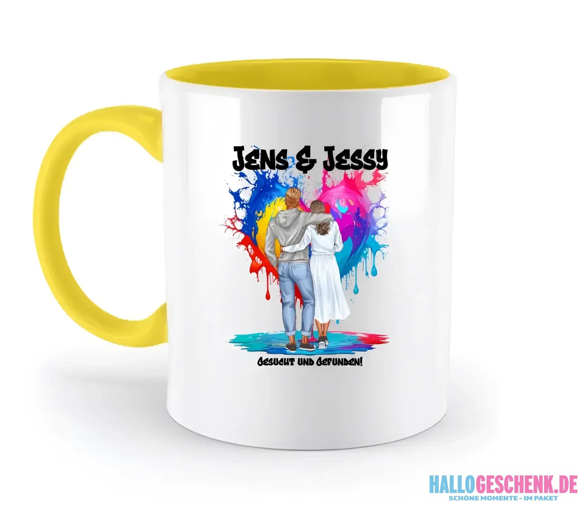 Paar Designer Fashion-Look, personalisierbar: Zweifarbige Tasse 330ml mit farbigem Innendruck