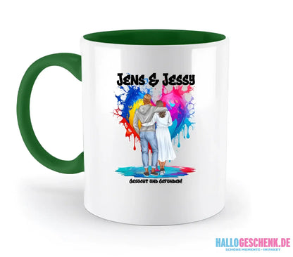 Paar Designer Fashion-Look, personalisierbar: Zweifarbige Tasse 330ml mit farbigem Innendruck