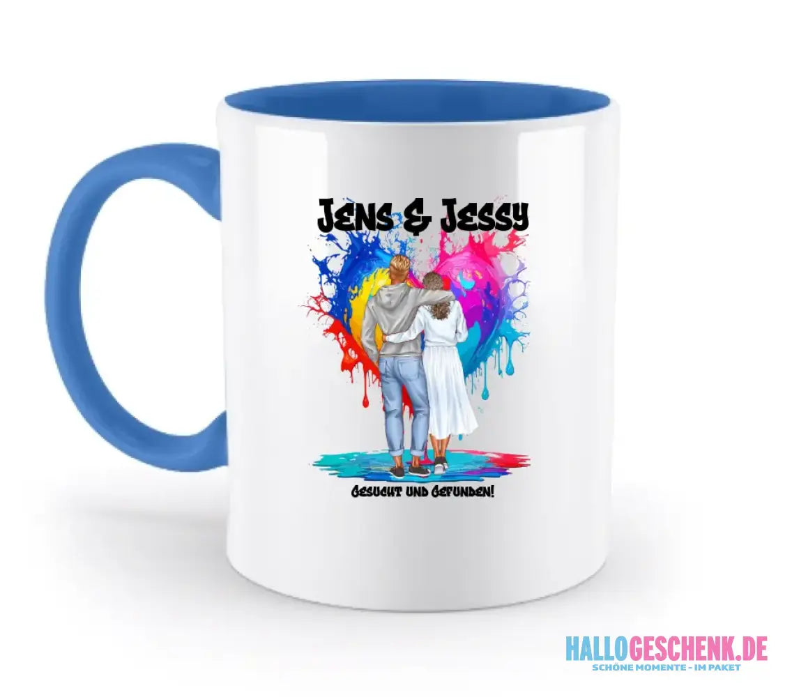 Paar Designer Fashion-Look, personalisierbar: Zweifarbige Tasse 330ml mit farbigem Innendruck
