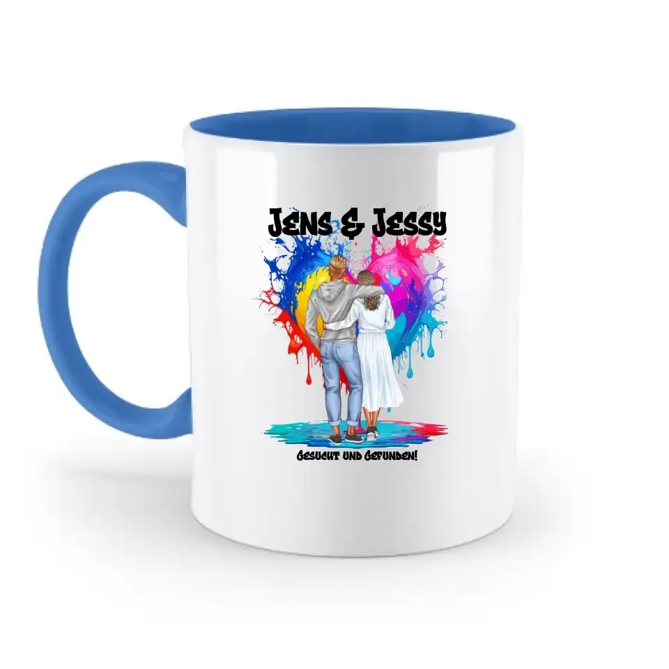 Paar Designer Fashion-Look, personalisierbar: Zweifarbige Tasse 330ml mit farbigem Innendruck