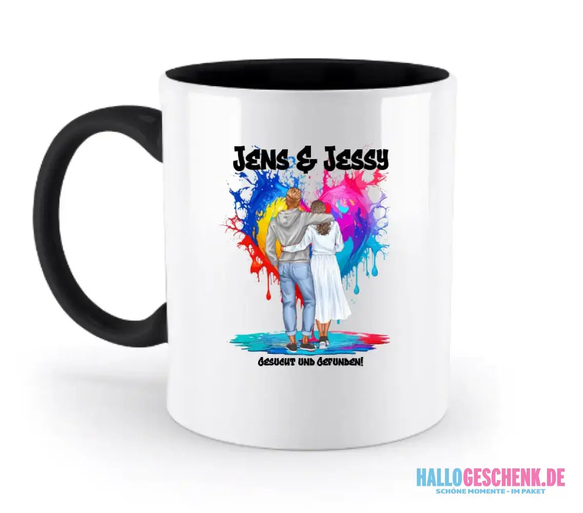 Paar Designer Fashion-Look, personalisierbar: Zweifarbige Tasse 330ml mit farbigem Innendruck