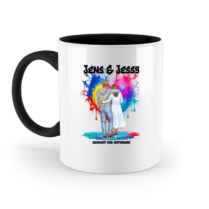 Paar Designer Fashion-Look, personalisierbar: Zweifarbige Tasse 330ml mit farbigem Innendruck