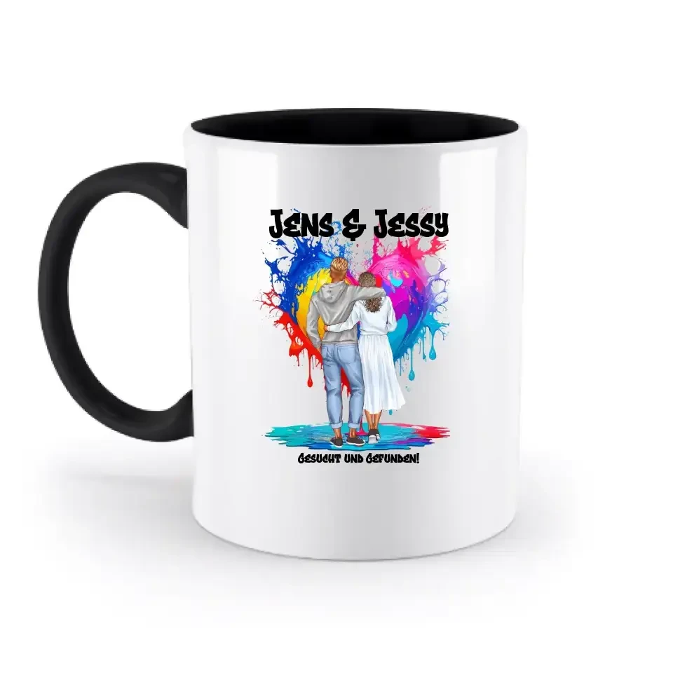 Paar Designer Fashion-Look, personalisierbar: Zweifarbige Tasse 330ml mit farbigem Innendruck