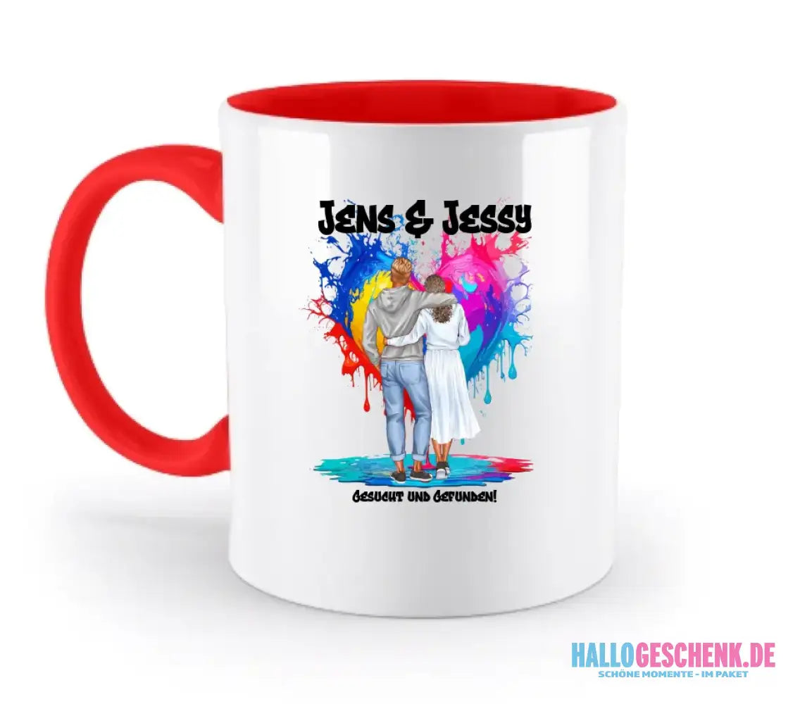 Paar Designer Fashion-Look, personalisierbar: Zweifarbige Tasse 330ml mit farbigem Innendruck
