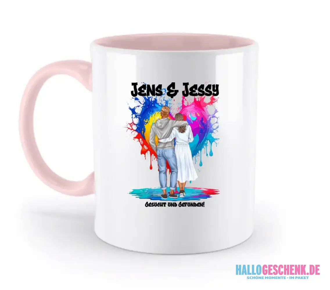 Paar Designer Fashion-Look, personalisierbar: Zweifarbige Tasse 330ml mit farbigem Innendruck
