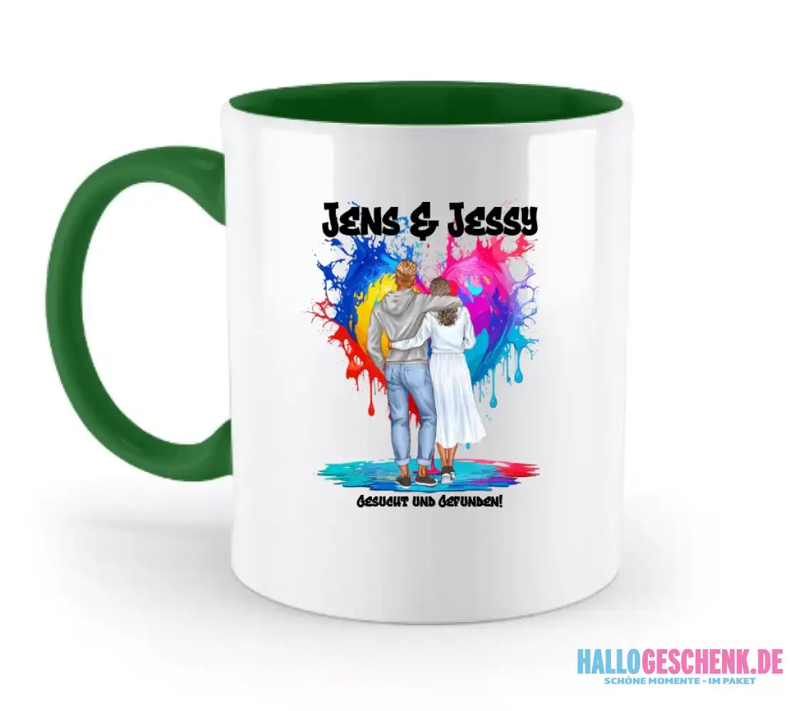 Paar Designer Fashion-Look, personalisierbar: Zweifarbige Tasse 330ml mit farbigem Innendruck
