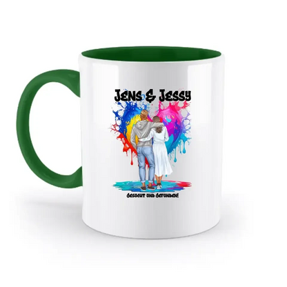 Paar Designer Fashion-Look, personalisierbar: Zweifarbige Tasse 330ml mit farbigem Innendruck