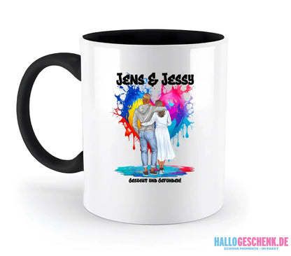 Paar Designer Fashion-Look, personalisierbar: Zweifarbige Tasse 330ml mit farbigem Innendruck