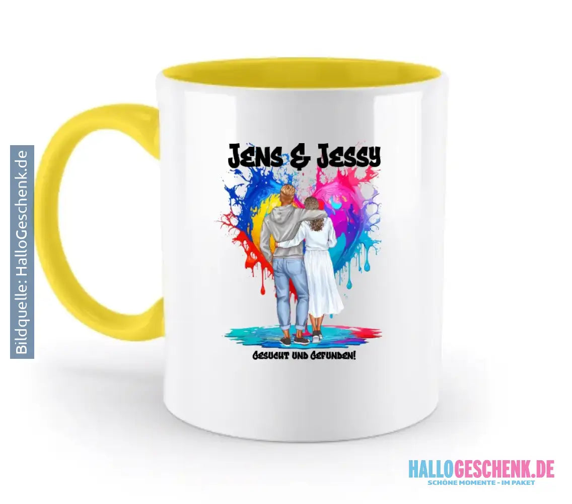 Paar Designer Fashion-Look, personalisierbar: Zweifarbige Tasse 330ml mit farbigem Innendruck
