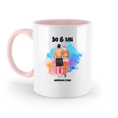 Paar Designer Fitness Couple, personalisierbar: Zweifarbige Tasse 330ml mit farbigem Innendruck