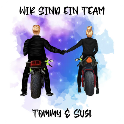Paar-Designer: Motorrad Couple • mehrere Artikel • ’Statement-Collection’ • Wunschtext • personalisierte Figuren