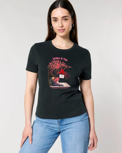 Paar Designer Valentinstag Picknick - Ladies Premium T - Shirt XS - 2XL aus Bio - Baumwolle für Damen - HalloGeschenk.de #geschenkideen# #personalisiert# #geschenk#