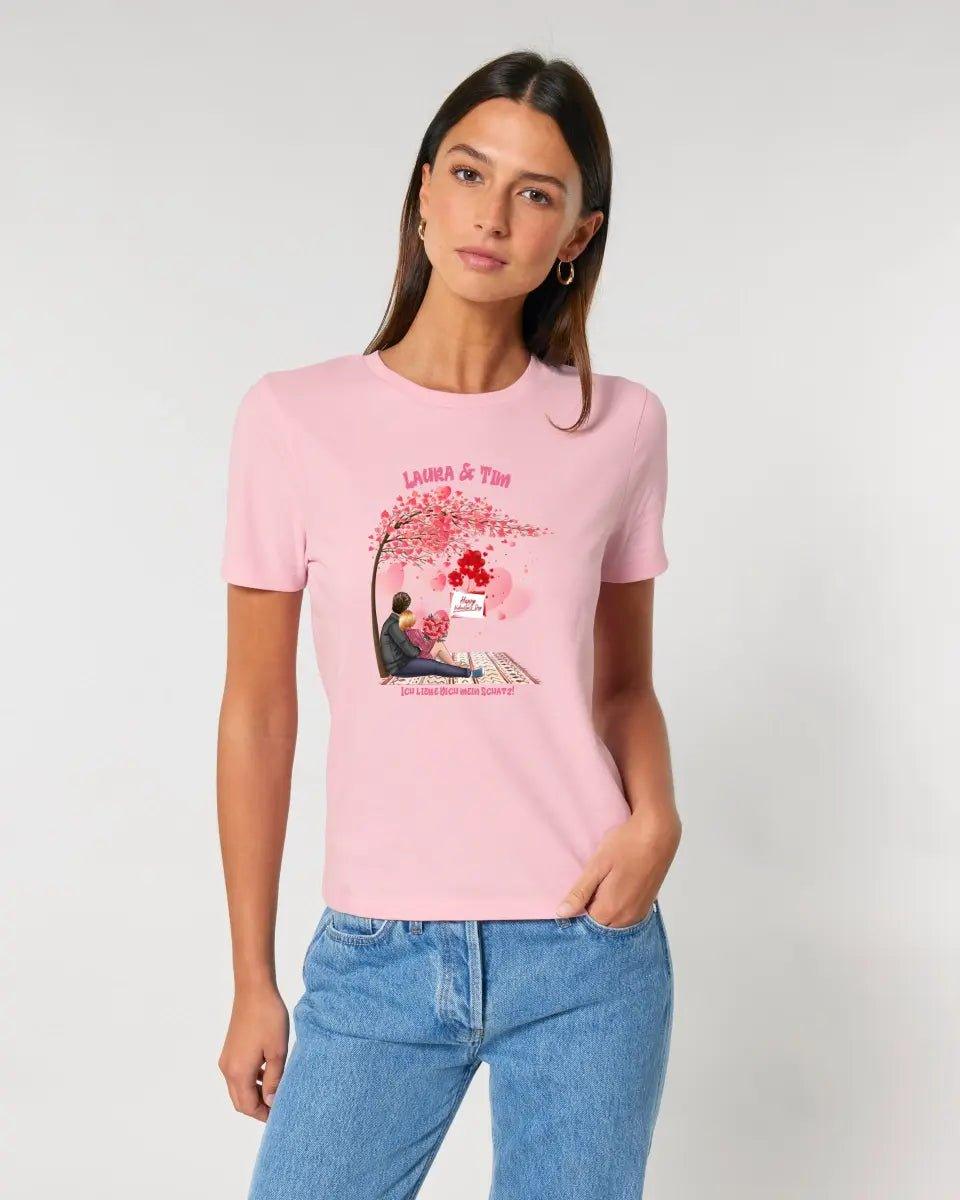 Paar Designer Valentinstag Picknick - Ladies Premium T - Shirt XS - 2XL aus Bio - Baumwolle für Damen - HalloGeschenk.de #geschenkideen# #personalisiert# #geschenk#