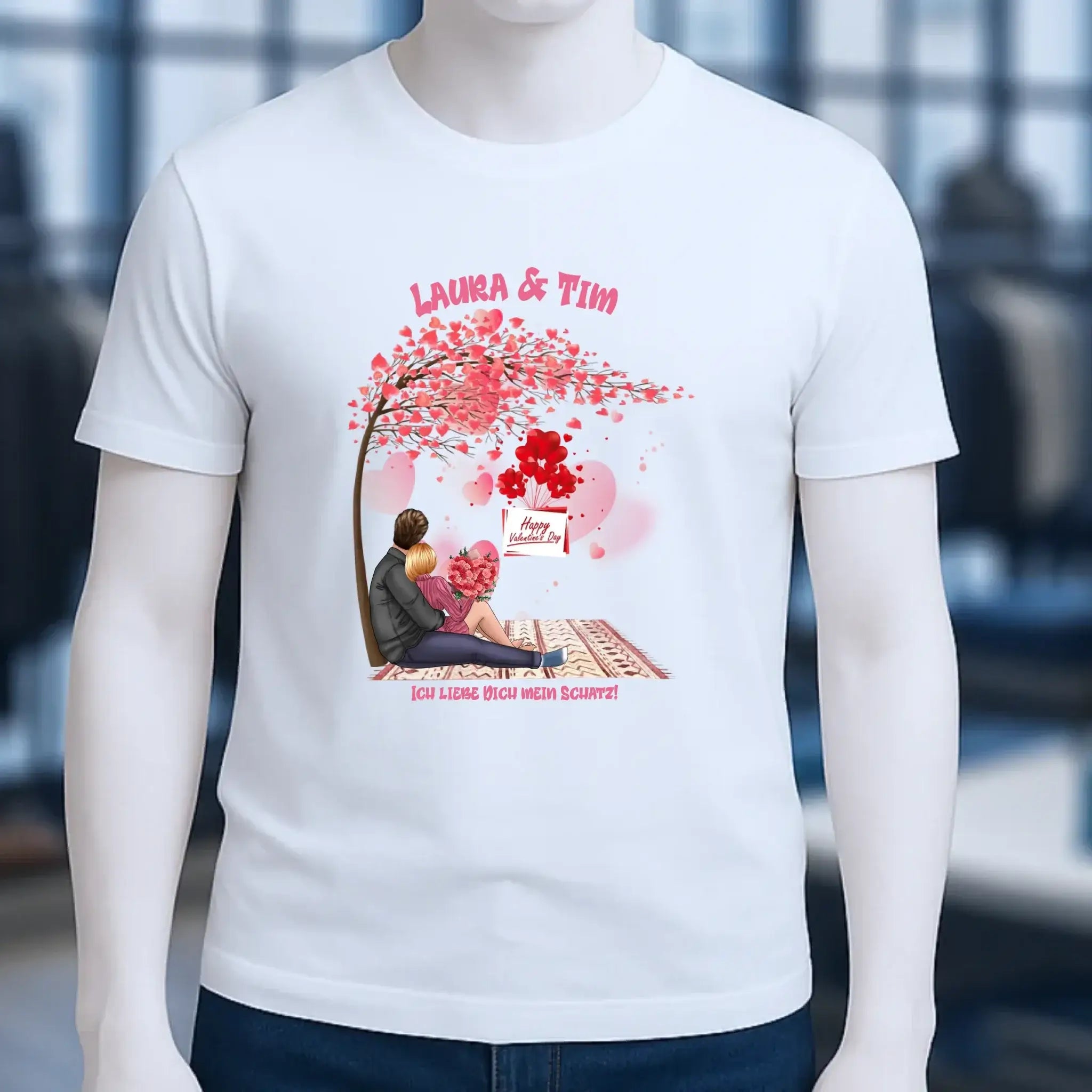 Paar Designer Valentinstag Picknick personalisierbar - Unisex Premium T-Shirt XS-5XL aus Bio-Baumwolle für Damen & Herren