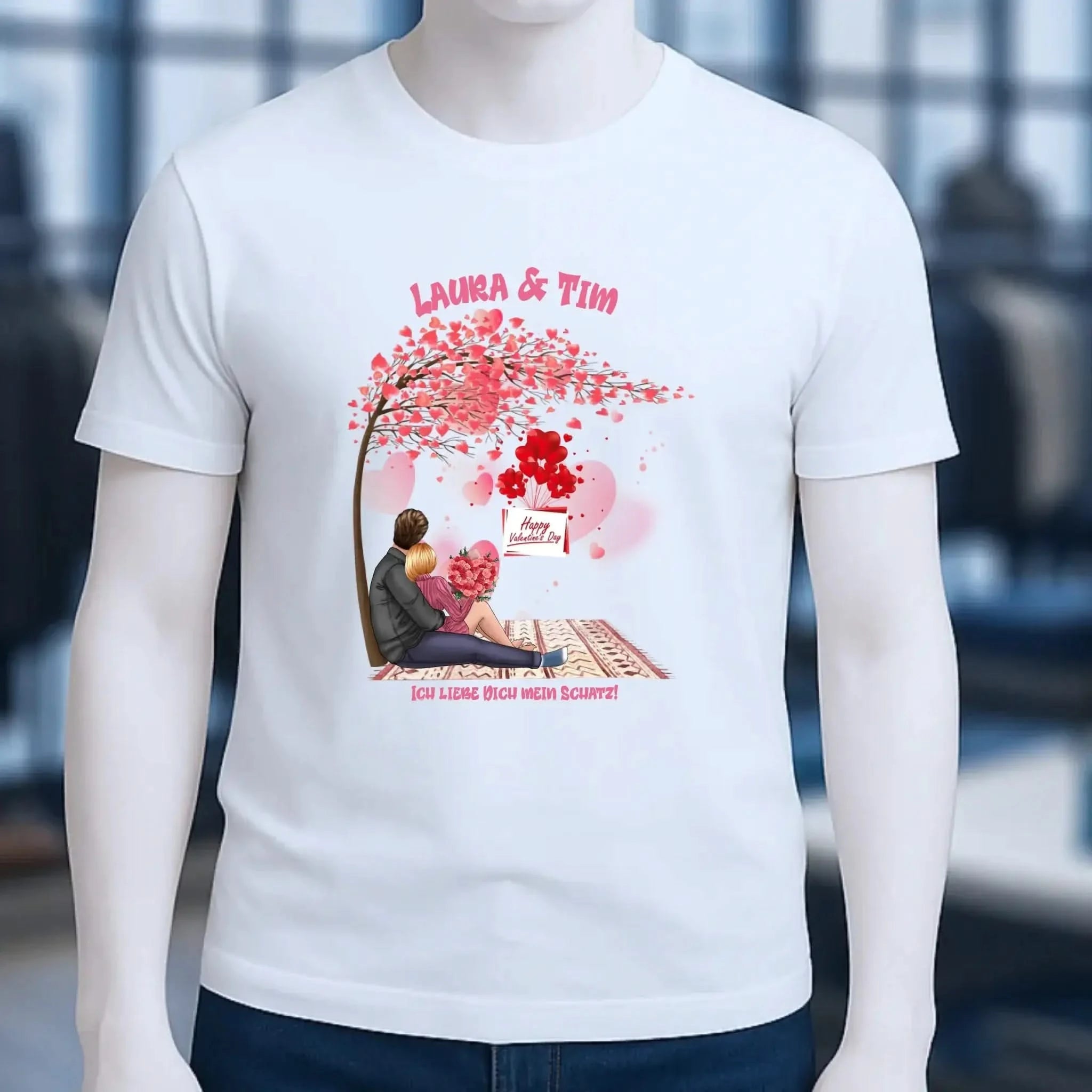 Paar Designer Valentinstag Picknick personalisierbar - Unisex Premium T-Shirt XS-5XL aus Bio-Baumwolle für Damen & Herren
