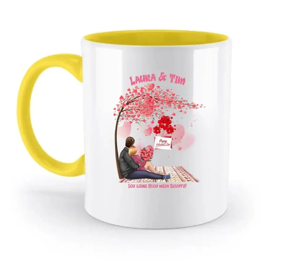 Paar Designer Valentinstag Picknick: Zweifarbige Tasse 330ml - HalloGeschenk.de