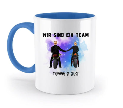 Paar mit Motorrad Couple • 4 Motive verfügbar • (personalisierbare Figuren) - Zweifarbige Tasse / Blue / 330ml