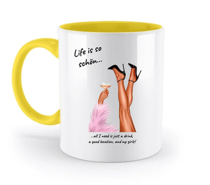 PARTY LEGS: Das ’Schöne Beine’-Motiv (personalisierbare Figuren) - Zweifarbige Tasse / Yellow / 330ml