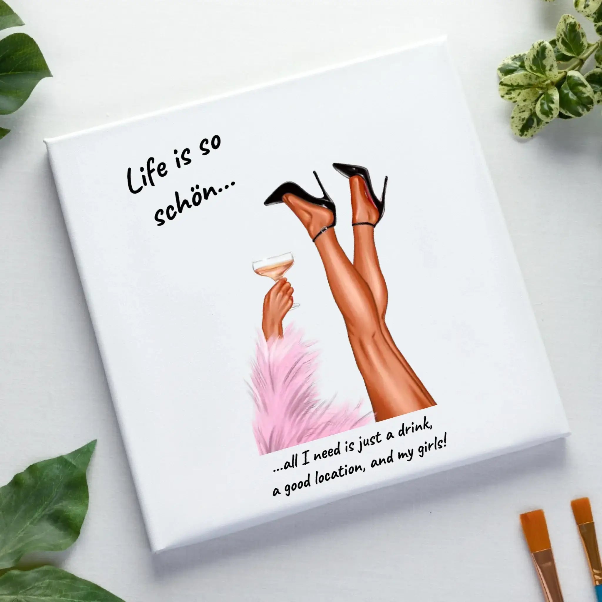 PARTY LEGS: Das ’Schöne Beine’-Motiv (personalisierbare Figuren) - Leinwand auf Holzkeilrahmen / Standard / 20cm-x-20xm