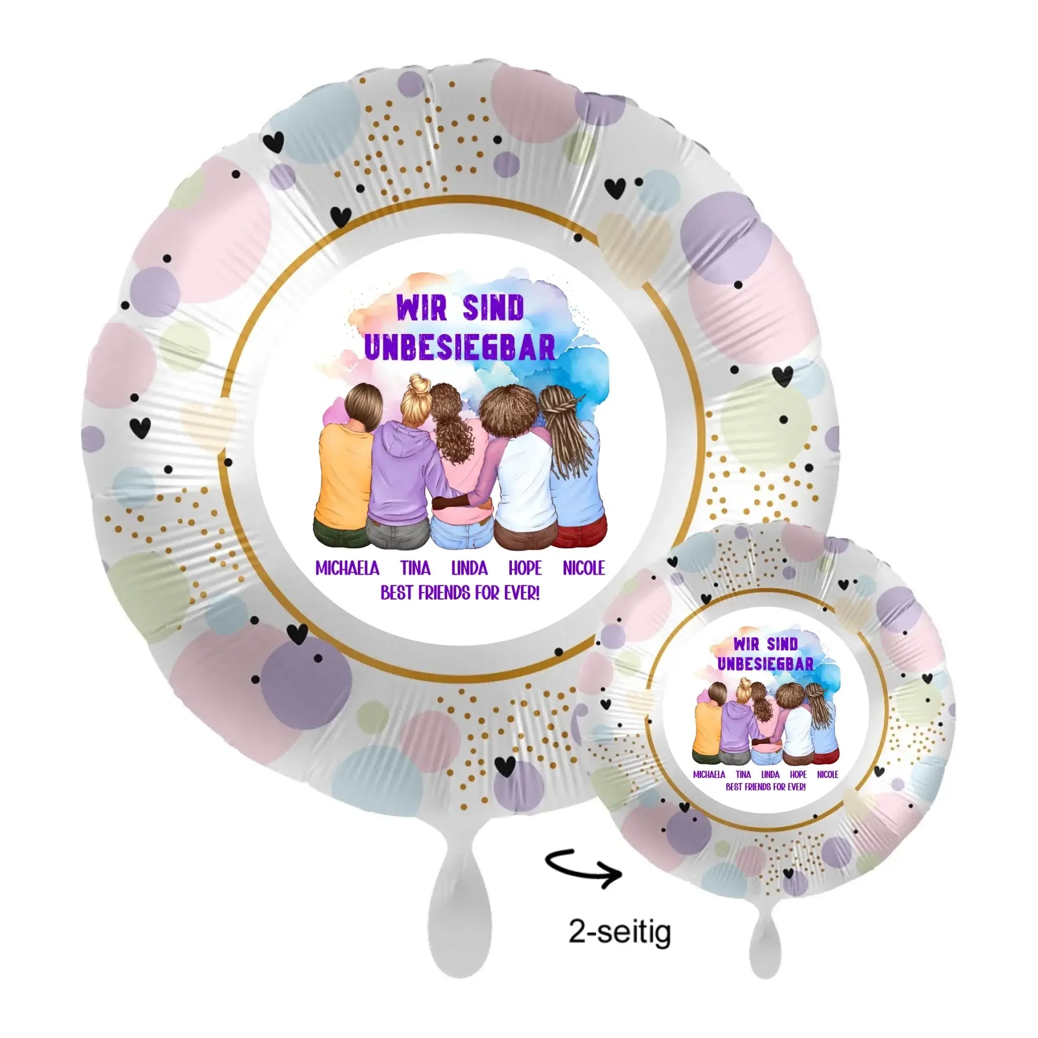 Personalisierbar: Gestalte 2-5 Freundinnen • 43cm Luftballon - Luftballons • personalisiert / Rund Pastel Hearts