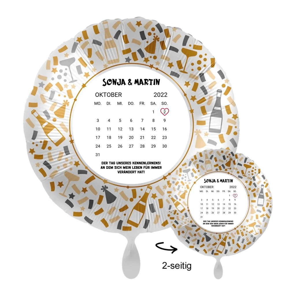 Personalisierbar kalender luftballon 43cm gold und silber champagner folienballon mit oktober 2022 kalenderprint