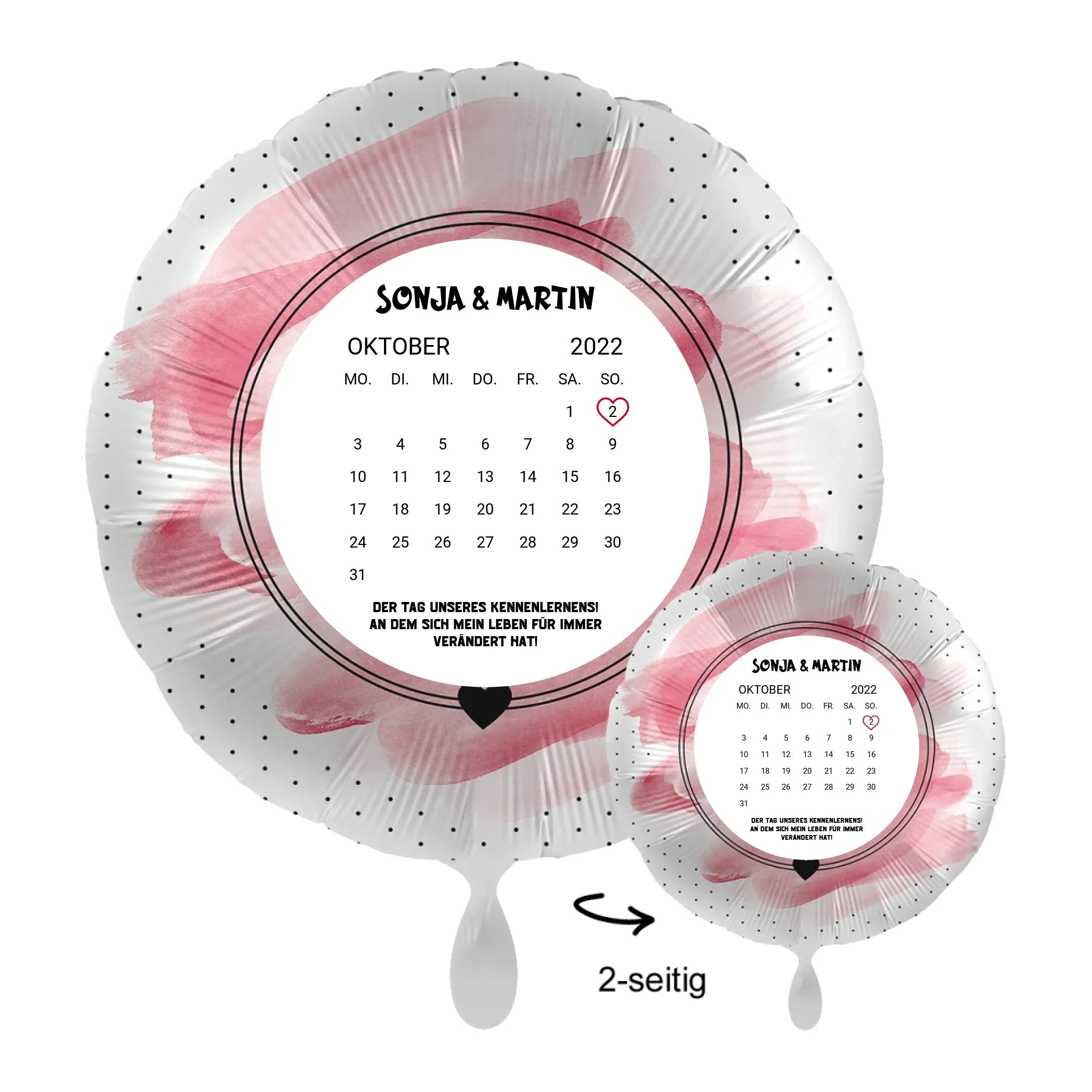 Personalisierbar: Kalender • 43cm Luftballon - Luftballons • personalisiert / Rund Rosa Brush / personalisierte