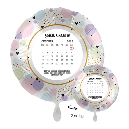 Personalisierbar: Kalender • 43cm Luftballon - Luftballons • personalisiert / Rund Pastel Hearts / personalisierte