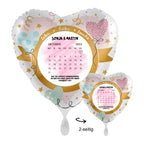 Personalisierbarer herzförmiger 43cm luftballon aus folie mit zweiseitigem 2022 oktober kalender in gold und rosa