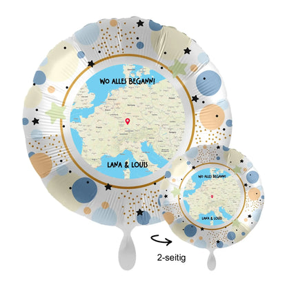 Personalisierbar: Maps • Straßenkarte mit Zoom • 43cm Luftballon - Luftballons • personalisiert / Rund Pastel Stars
