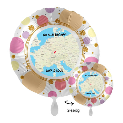 Personalisiere zwei-seitiger folie luftballon 43cm mit europa karte pastel punkte und gold blumen dekoration