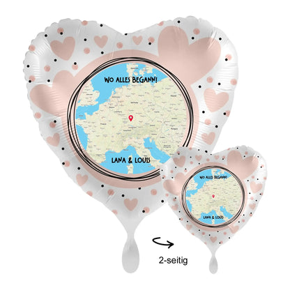 Personalisierbar: Maps • Straßenkarte mit Zoom • 43cm Luftballon - Luftballons • personalisiert / Herz Satin Weiß