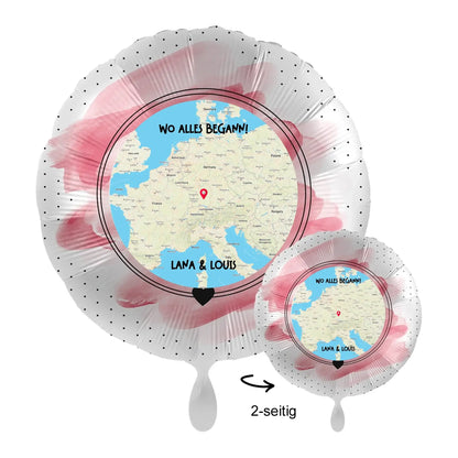 Personalisierbar: Maps • Straßenkarte mit Zoom • 43cm Luftballon - Luftballons • personalisiert / Rund Rosa Brush