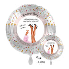 Personalisierbarer party legs luftballon aus folie mit confetti und kerzen motiv und beinen in high heels