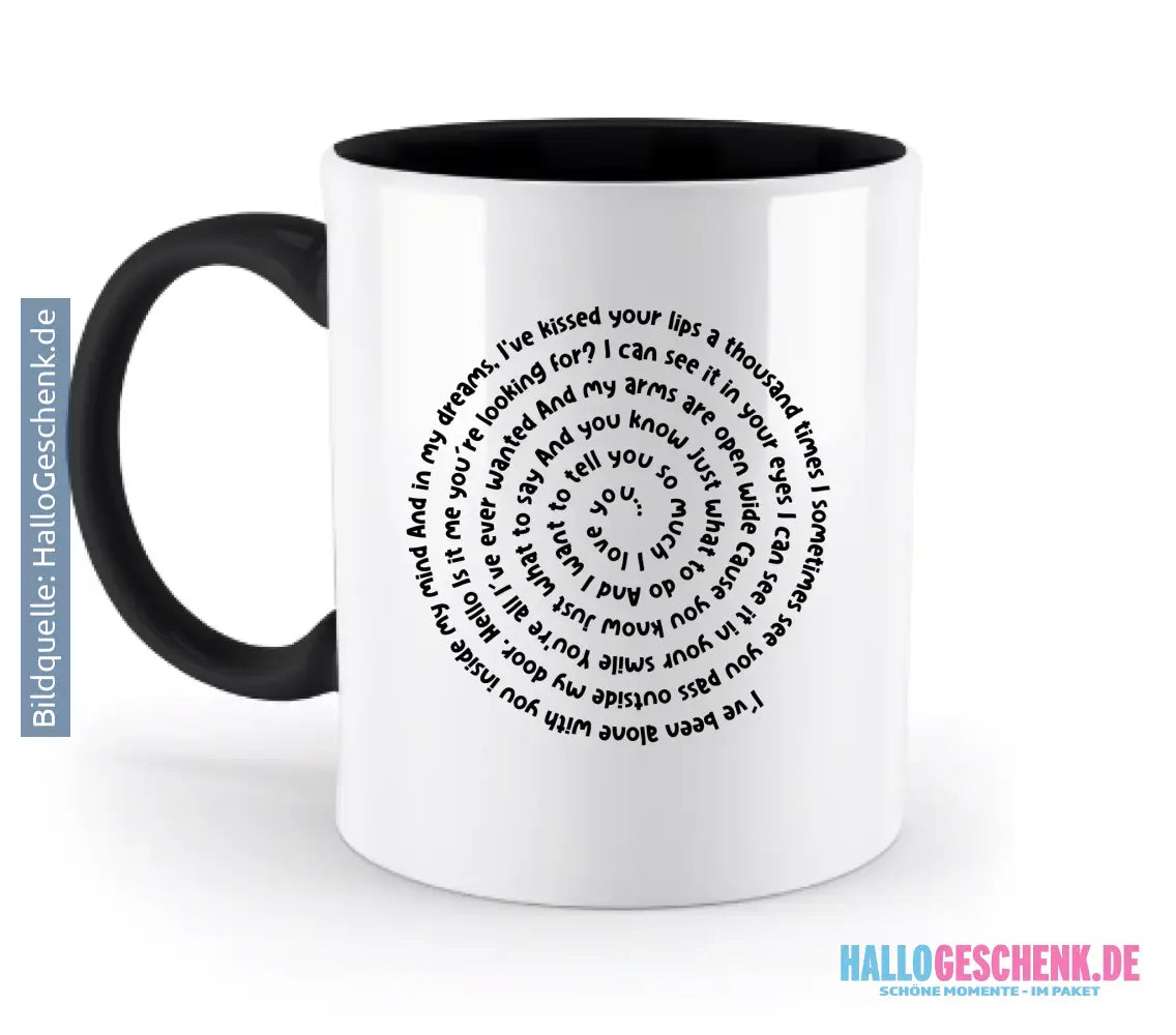 Personalisierbar: Spotify Songtext oder Wunschtext • Spiraltext • zweifarbige Tasse (spülmaschinenfest) - zweifarbige