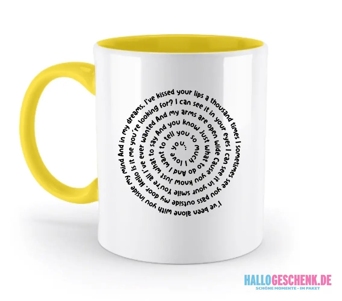 Personalisierbar: Spotify Songtext oder Wunschtext • Spiraltext • zweifarbige Tasse (spülmaschinenfest) - zweifarbige