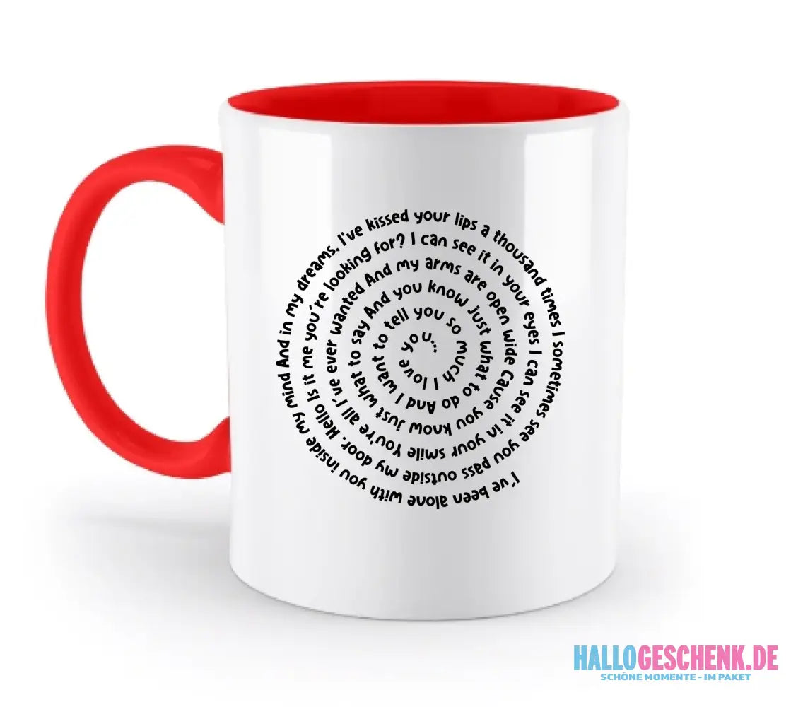 Personalisierbar: Spotify Songtext oder Wunschtext • Spiraltext • zweifarbige Tasse (spülmaschinenfest) - zweifarbige
