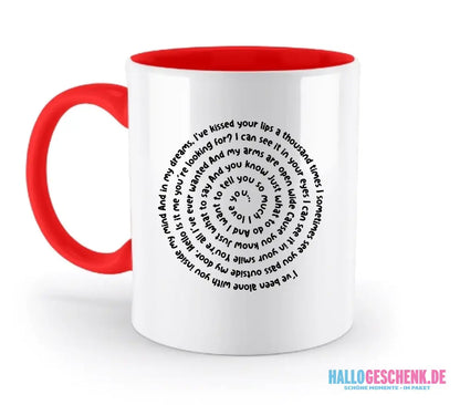 Personalisierbar: Spotify Songtext oder Wunschtext • Spiraltext • zweifarbige Tasse (spülmaschinenfest) - zweifarbige