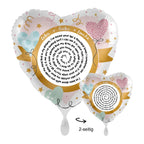 Personalisierbarer herzförmiger folieballon mit spotify songtext oder wunschtext in pastellrosa gold mit glitzer und herzmuster