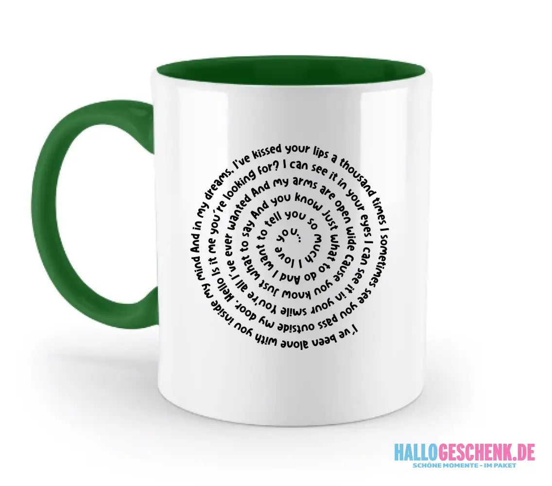 Personalisierbar: Spotify Songtext oder Wunschtext • Spiraltext • zweifarbige Tasse (spülmaschinenfest) - zweifarbige