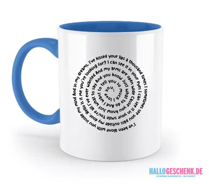Personalisierbar: Spotify Songtext oder Wunschtext • Spiraltext • zweifarbige Tasse (spülmaschinenfest) - zweifarbige