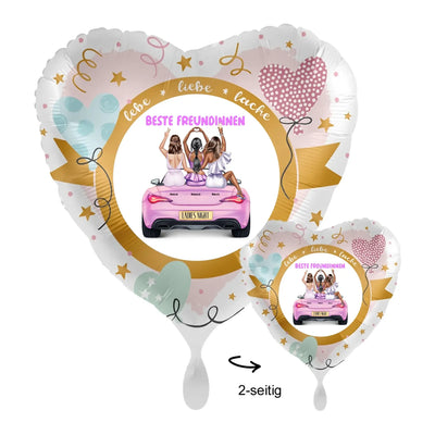 Personalisierbarer rosa convertible luftballon 43cm mit ladies night nummernschild und drei frauen auf der rückseite