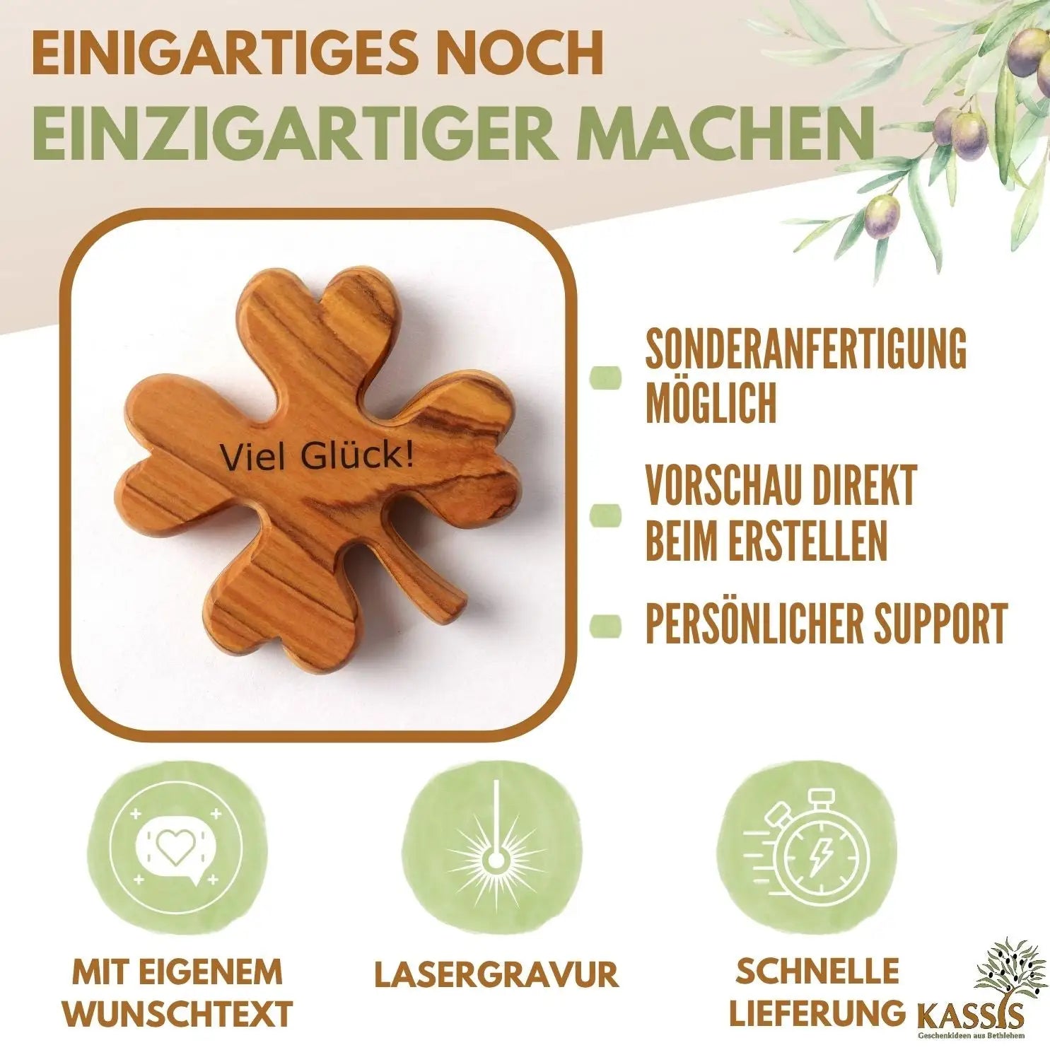 Personalisiertes Kleeblatt Glücksbringer mit Gravur - Handschmeichler