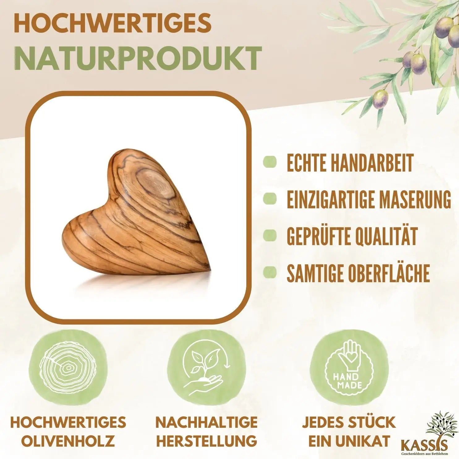 Personalisiertes Olivenholz Herz Handschmeichler mit Gravur - Herz