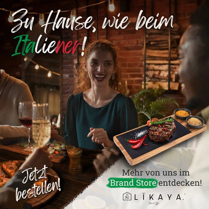 Pizzabrett/Pizzateller 'MARIO' 2er Set rund mit Pizzaschneider ⌀35cm groß aus FSC®-zertifiziertem Akazien-Holz