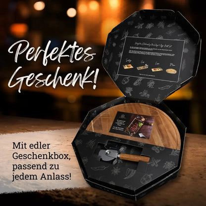 Pizzabrett/Pizzateller 'MARIO' 2er Set rund mit Pizzaschneider ⌀35cm groß aus FSC®-zertifiziertem Akazien-Holz