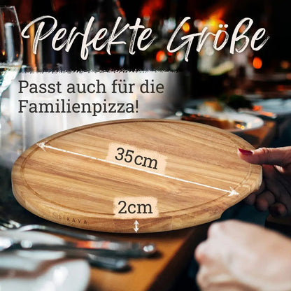 Pizzabrett/Pizzateller 'MARIO' 2er Set rund mit Pizzaschneider ⌀35cm groß aus FSC®-zertifiziertem Akazien-Holz