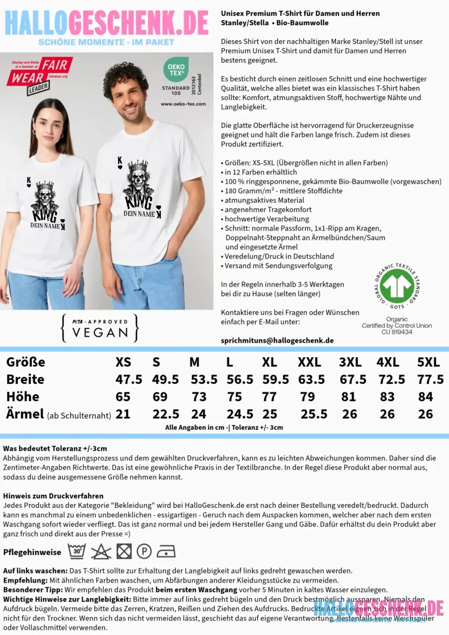 Poker King + dein Name • Unisex Premium T-Shirt XS-5XL aus Bio-Baumwolle für Damen & Herren • Exklusivdesign • personalisiert