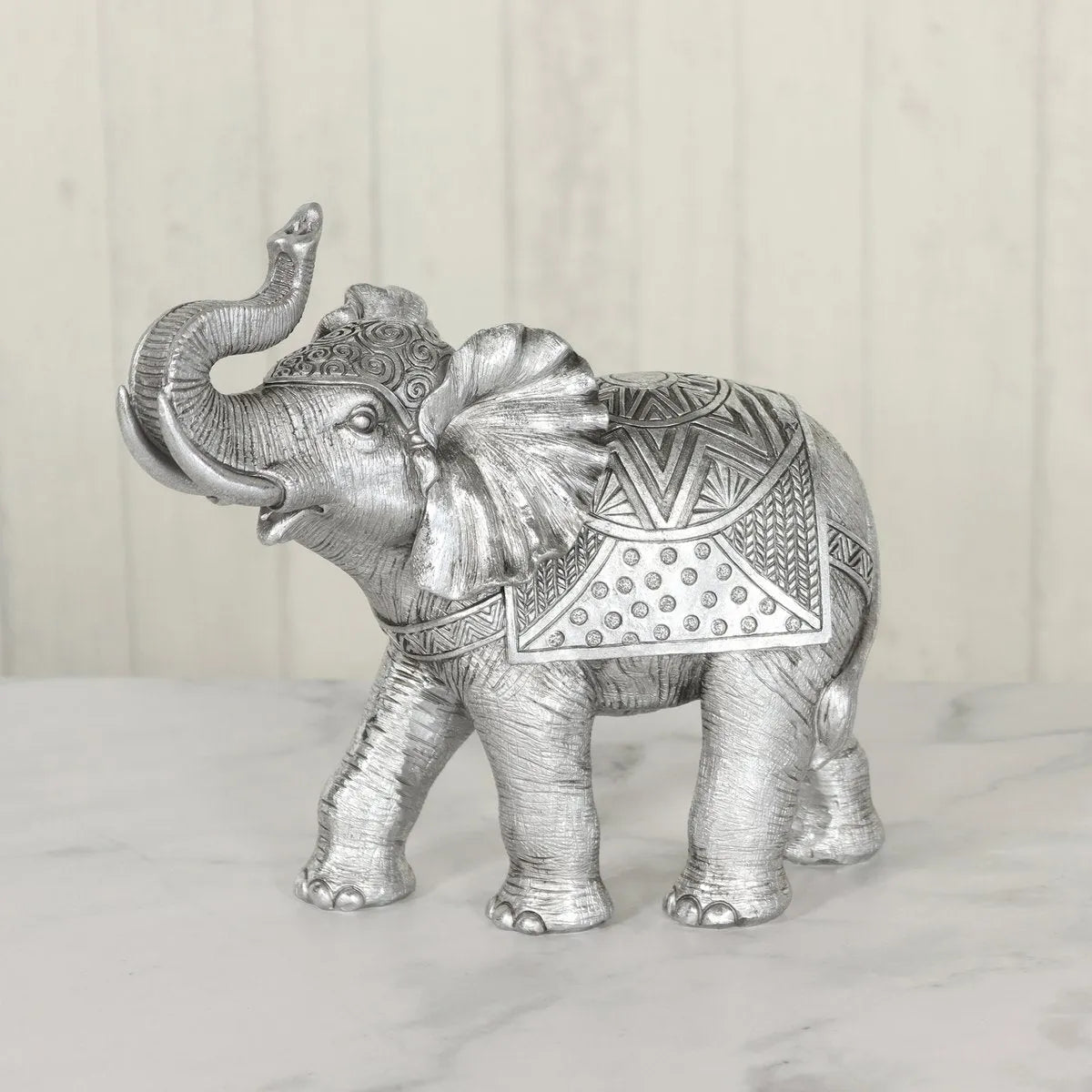 Poly-Elefant zum Stellen, 23,5 x 12 x 21,5 cm, silber - Dekorative Elefantenfigur, stilvoll und elegant