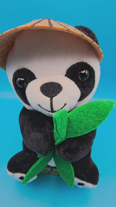 Lustiger Laber-Panda BAO BAO, der alles nachplappert • inkl. Hut und Bambus • 14,5x12x18 cm • Labertier