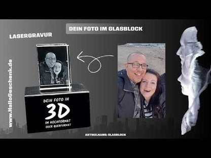 Dein 3D-Foto im Glasblock mit/ohne LED • 90x60x60 mm (Hochkantformat) • Lasergravur (personalisierbare Fotogeschenke)